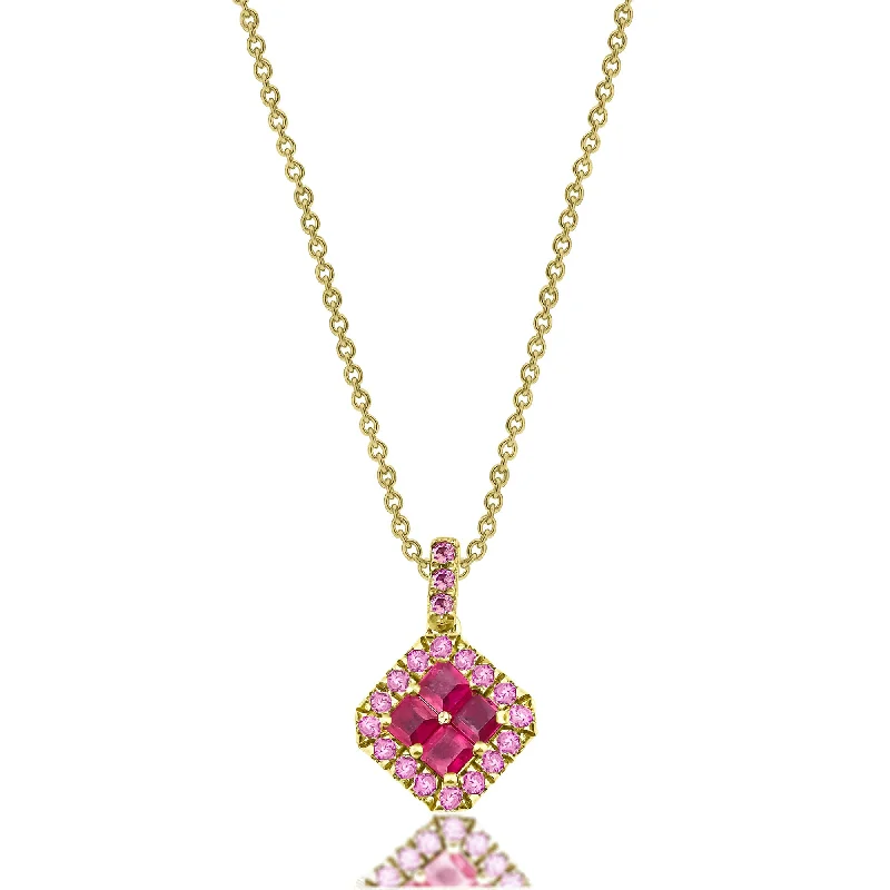 Fortuna 18K Gold Necklace w. Rubies & Sapphires