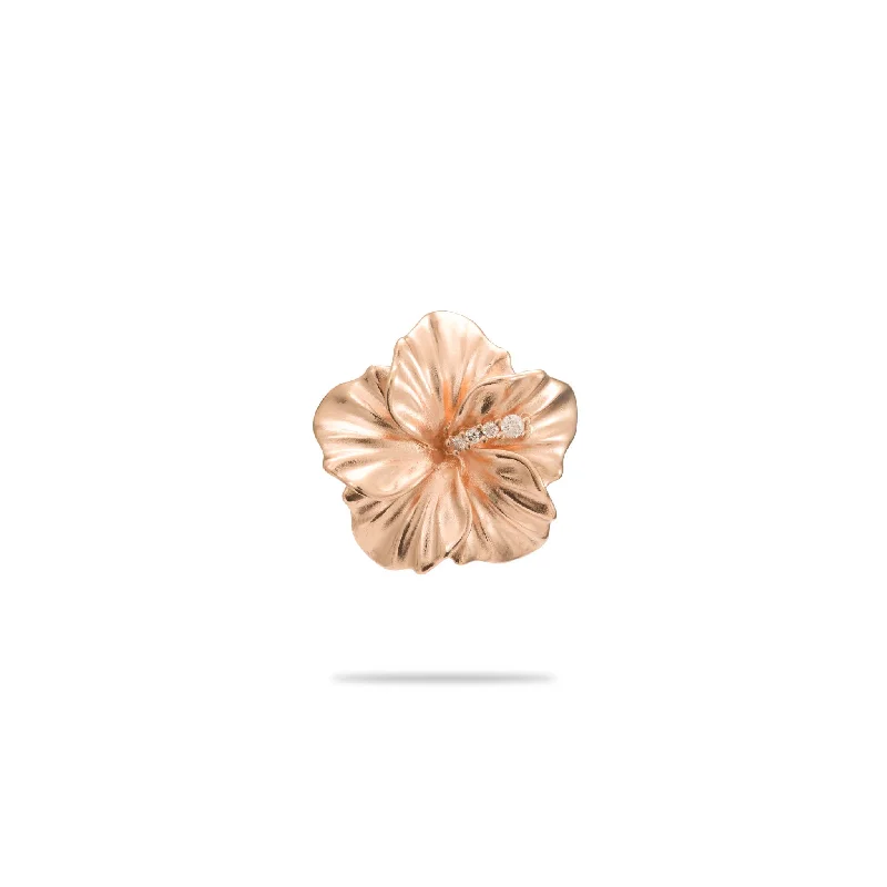 Hawaiian Gardens Hibiscus Pendant in Rose Gold with Diamonds - 15mm