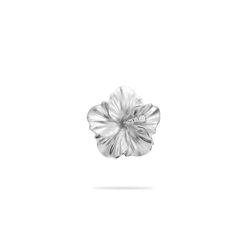 Hawaiian Gardens Hibiscus Pendant in White Gold with Diamonds - 15mm