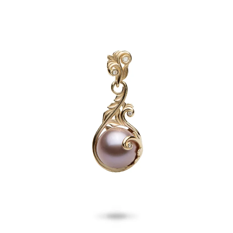 Living Heirloom Lavender Freshwater Pearl Pendant in Gold with Diamonds - 9-10mm