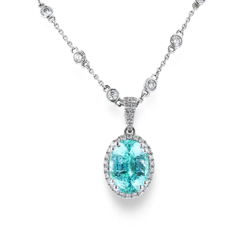 JULEVE 14KT WHITE GOLD 4.13CT PARAIBA TOURMALINE & 0.40CTW DIAMOND PENDANT