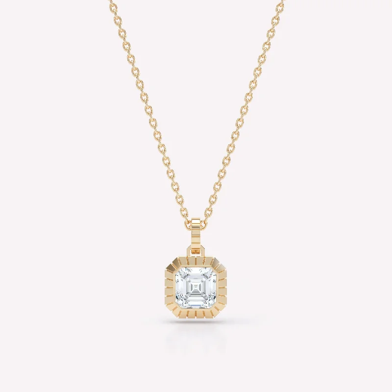 Eternity Engraved Asscher 18K Gold Necklace w. Lab-Grown Diamond