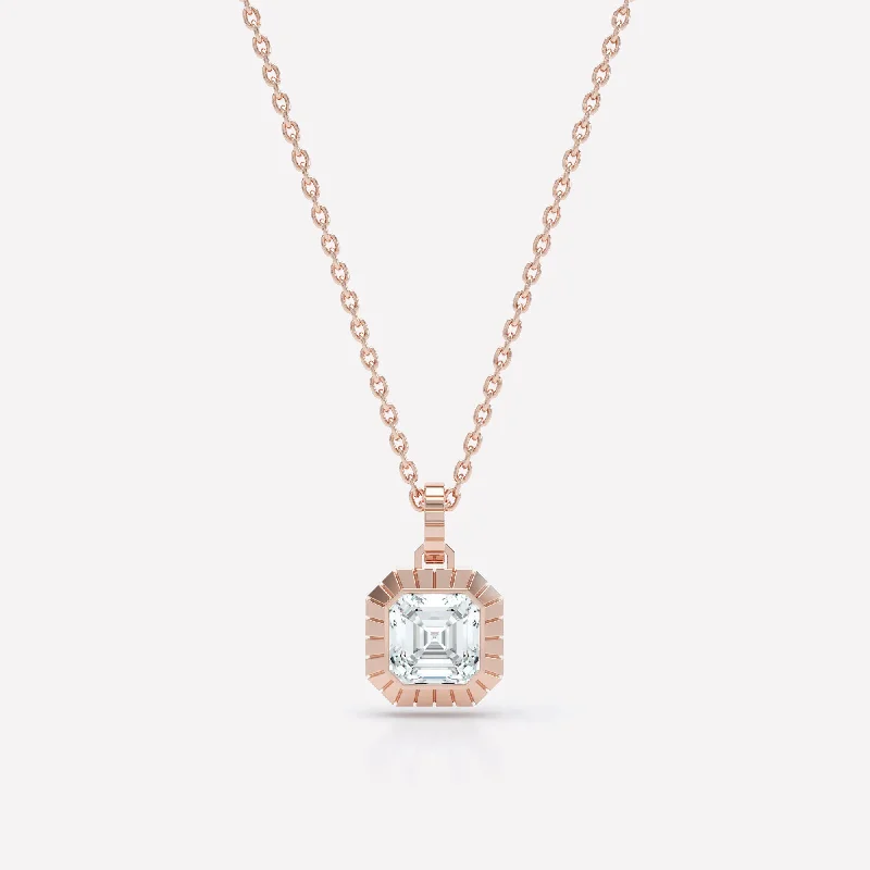 Eternity Engraved Asscher 18K Rosegold Necklace w. Lab-Grown Diamond