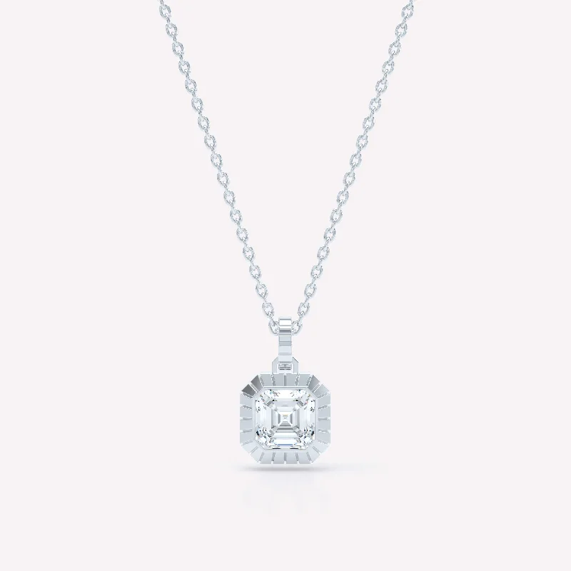 Eternity Engraved Asscher 18K Whitegold Necklace w. Lab-Grown Diamond