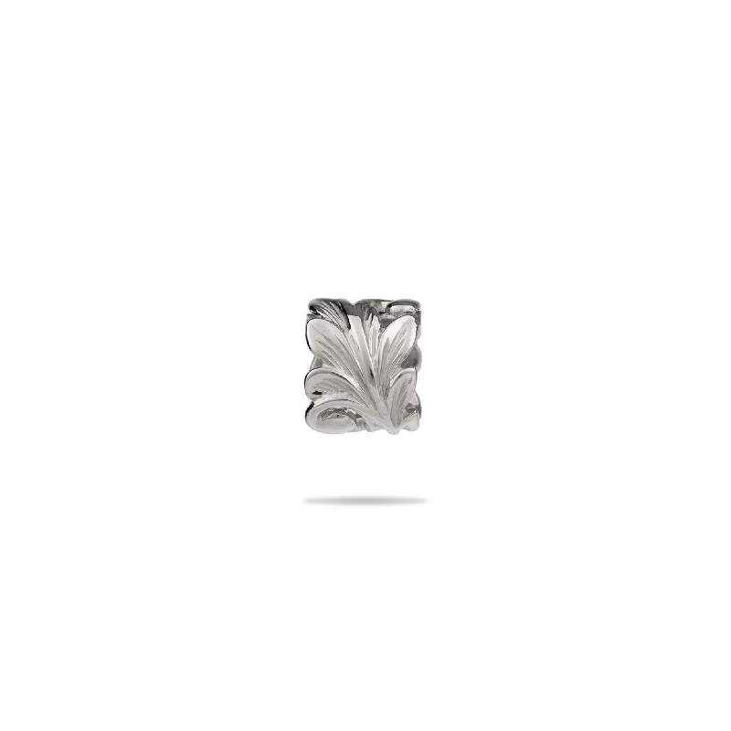 Hawaiian Heirloom Maile Scroll Barrel Pendant in White Gold - 8mm