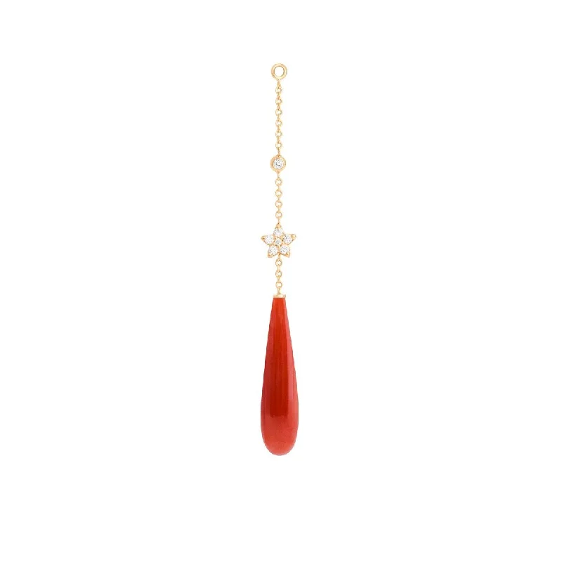 Shooting Stars 18K Gold Earring-pendant w. Diamonds & Coral