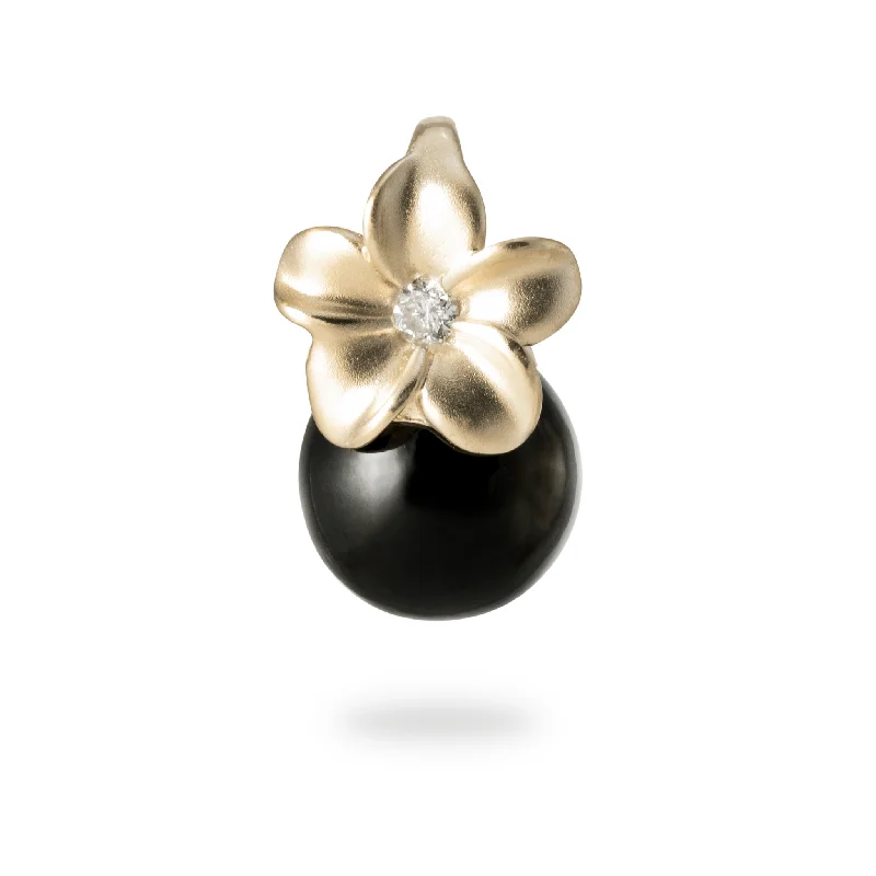 Plumeria Black Coral Pendant in Gold with Diamonds