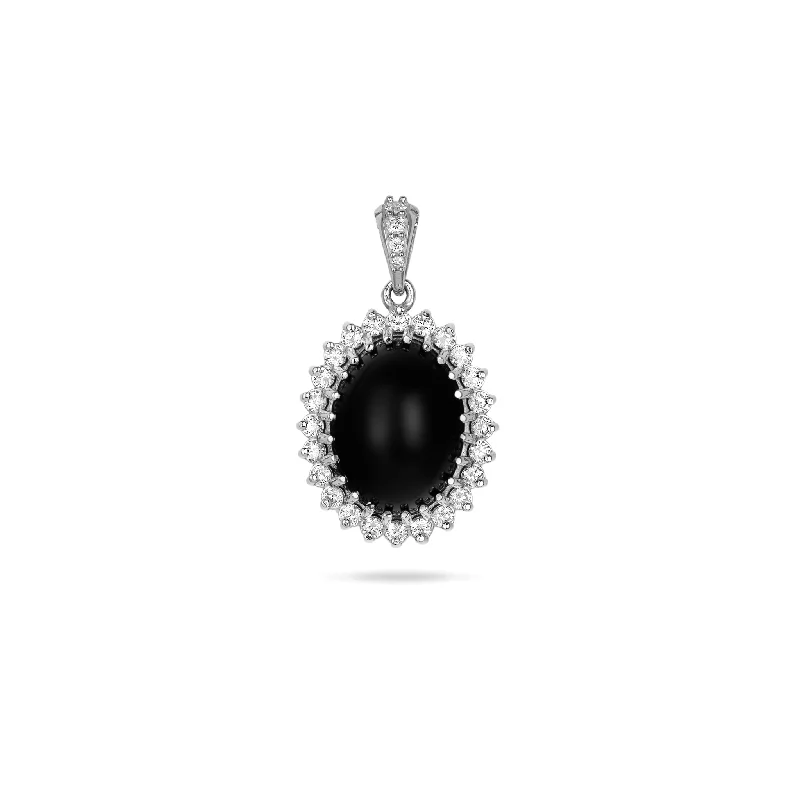 Princess Ka‘iulani Black Coral Pendant in White Gold with Diamonds - 16mm