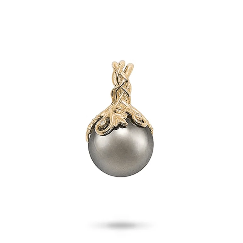 Living Heirloom Tahitian Black Pearl Pendant in Gold with Diamonds - 14-15mm