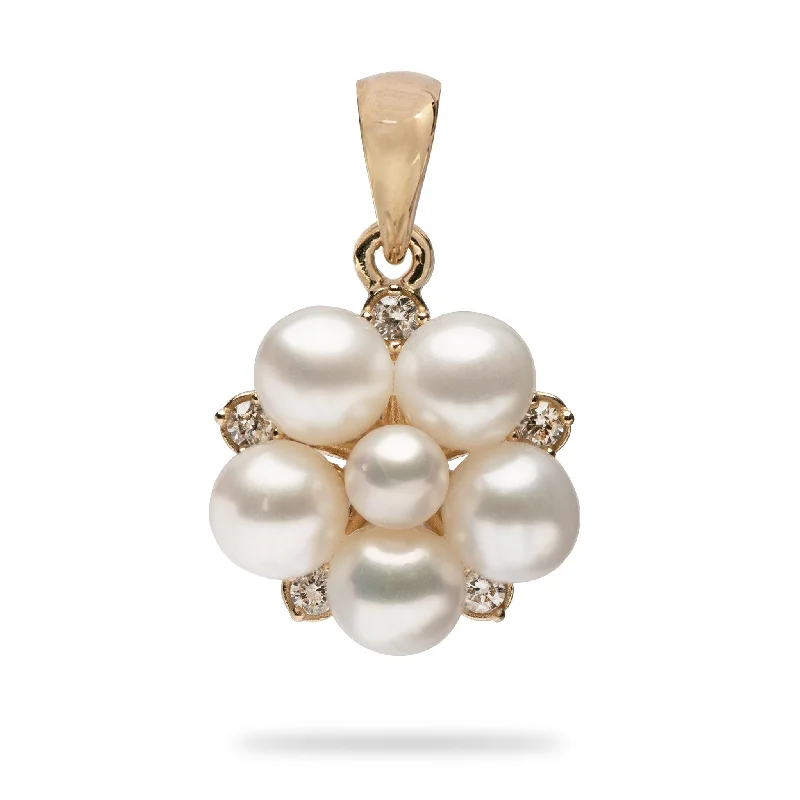 Tiny Bubbles Freshwater White Pearl Pendant in Gold with Diamonds