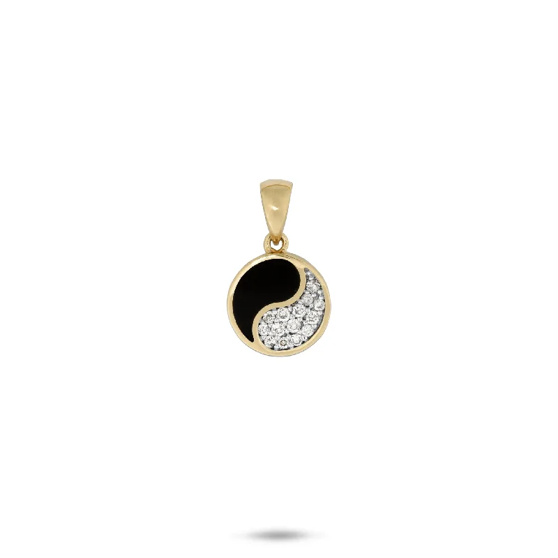 Yin Yang Black Coral Pendant in Gold with Diamonds - 10mm