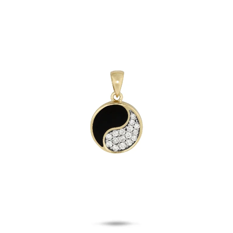 Yin Yang Black Coral Pendant in Gold with Diamonds - 12mm