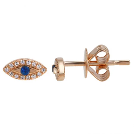 14K Rose Gold Diamond + Sapphire Evil Eye Earrings