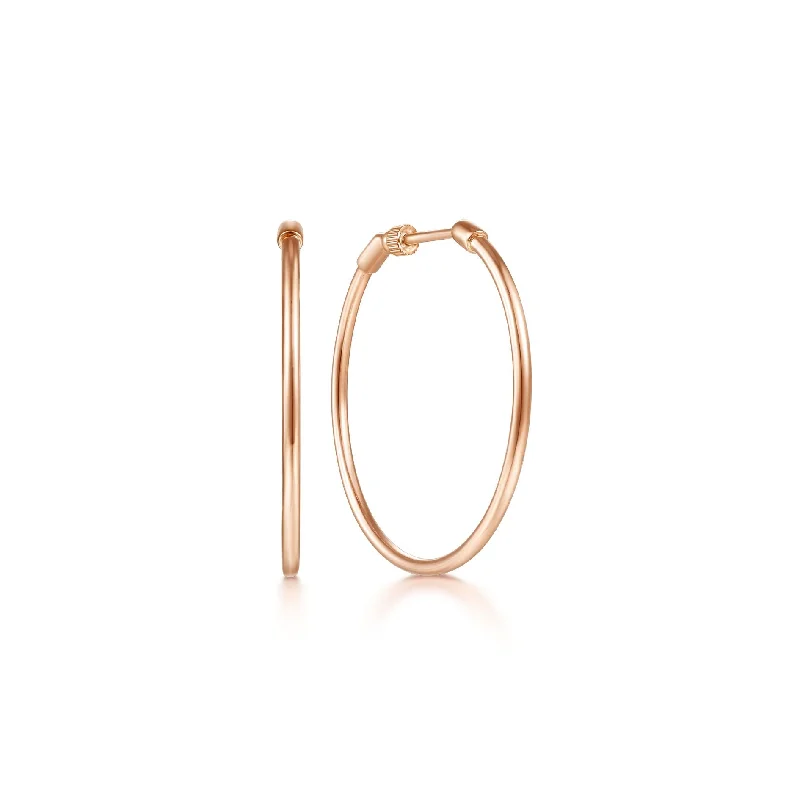 14K Rose Gold 30mm Plain Round Classic Hoops