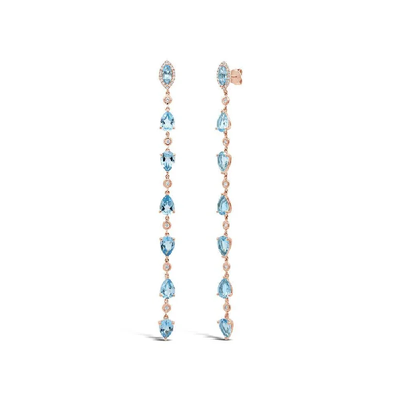 14K Rose Gold Diamond + Blue Topaz Earrings