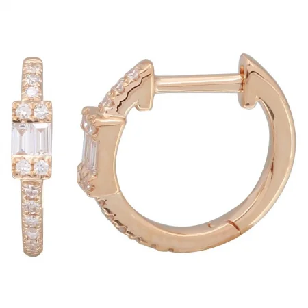 14K Rose Gold Diamond Huggie Earrings