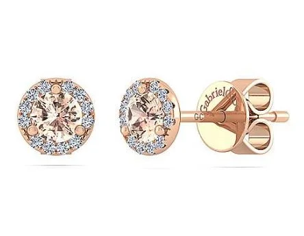 14K Rose Gold Diamond + Morganite Stud Earrings