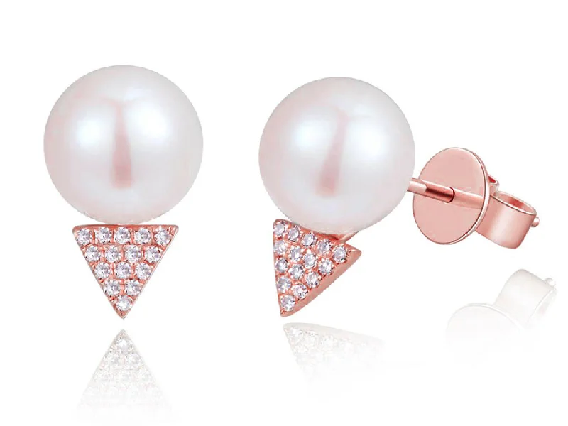 14K Rose Gold Diamond + Pearl Earrings