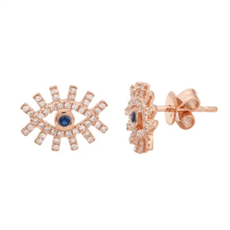 14K Rose Gold Diamond + Sapphire Evil Eye Earrings