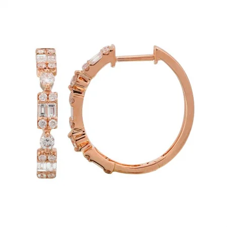 14K Rose Gold Round + Baguette Cluster Hoop Earrings