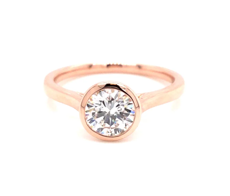 14K Rose Round Brilliant Cut Natural Diamond Solitaire Engagement Ring