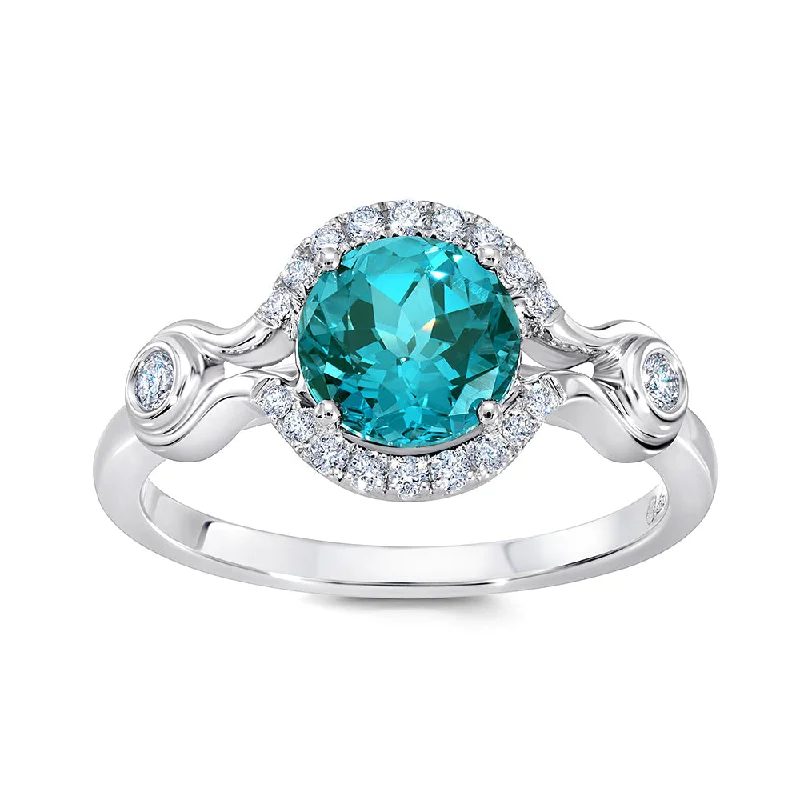 14K White Chatham Paraiba Spinel and Lab Grown Diamond Ring Size 6.5