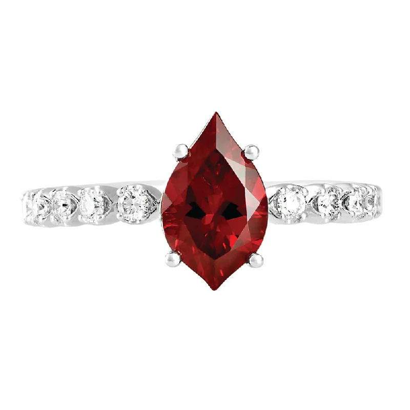 14K White Chatham Ruby and Lab Grown Diamond Ring Size 6.5