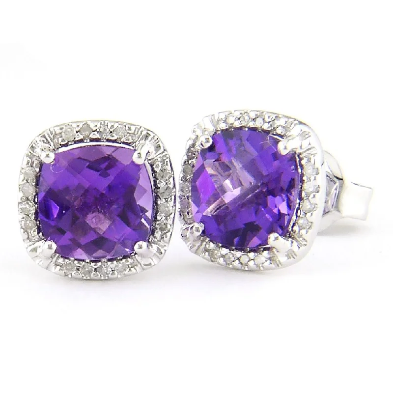 14K White Gold Diamond & Amethyst Earrings