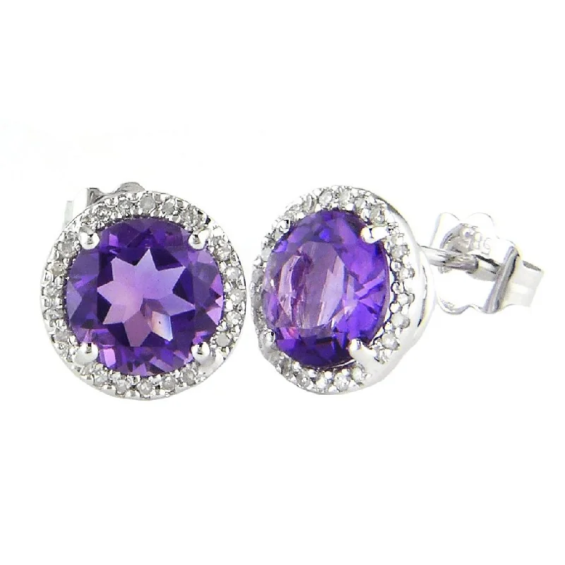 14k White Diamond & Amethyst Earrings