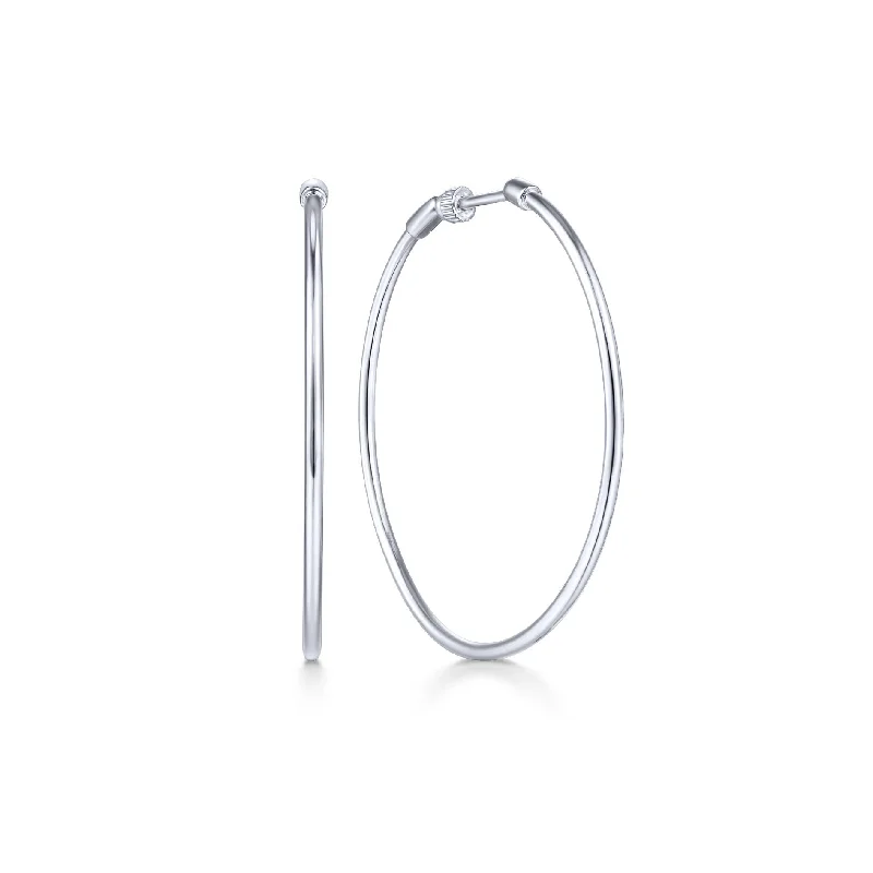 14K White Gold 40mm Plain Round Classic Hoops