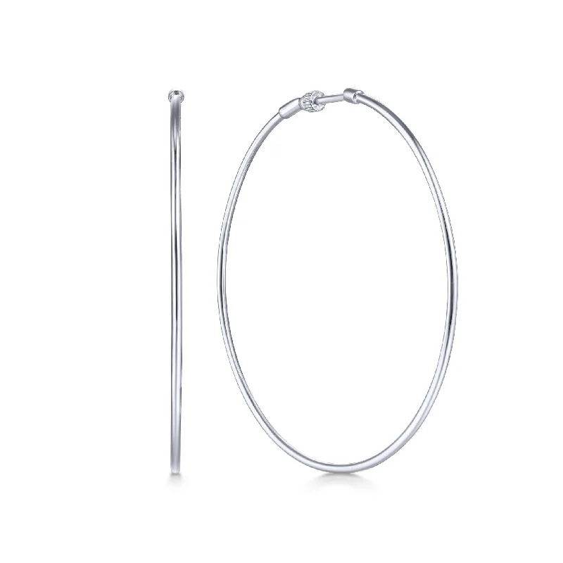 14K White Gold 60mm Plain Round Classic Hoops