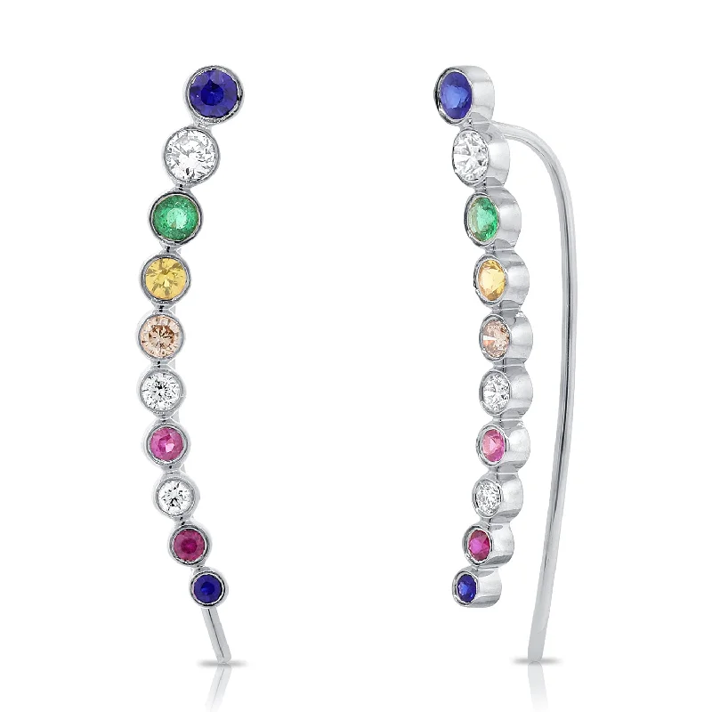 14K White Gold Colored Stone Ear Climbers