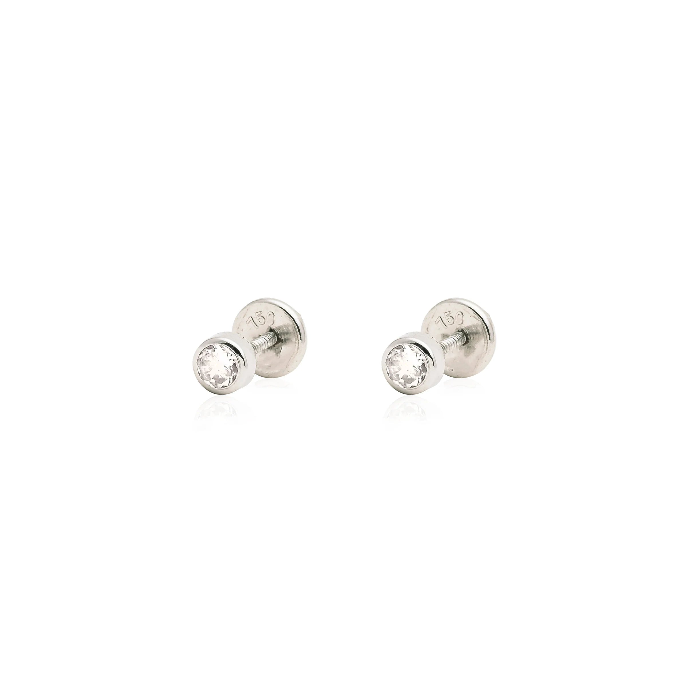 14K White Gold CZ Children's Earrings