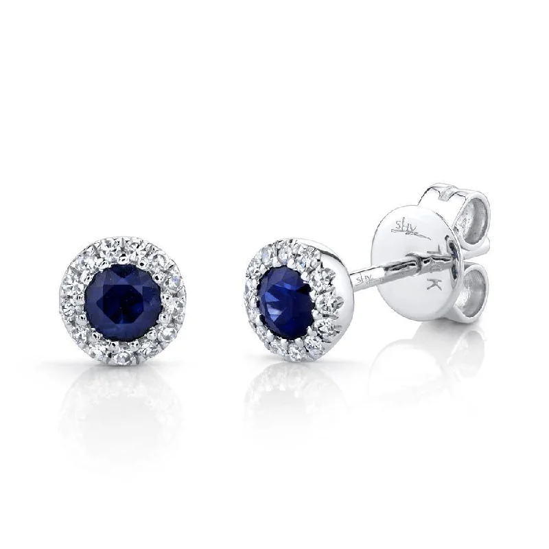 14K White Gold Diamond + Blue Sapphire Earrings