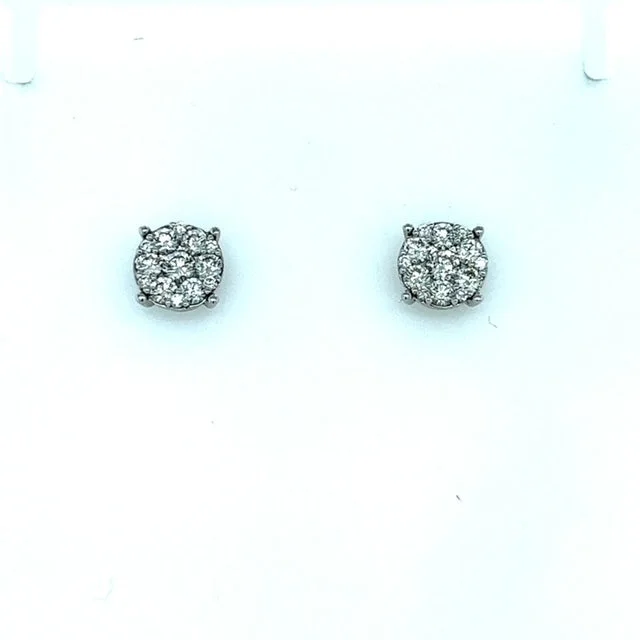 14K White Gold Diamond Cluster Studs