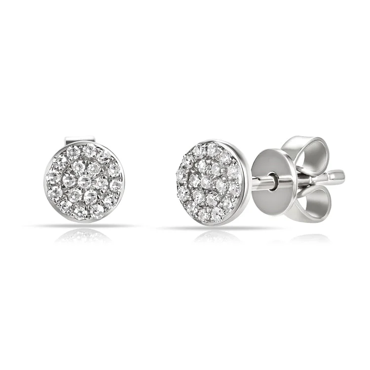 14K White Gold Diamond Disc Stud Earrings