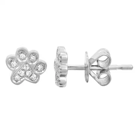 14K  White Gold Diamond Dog Paw Stud Earrings