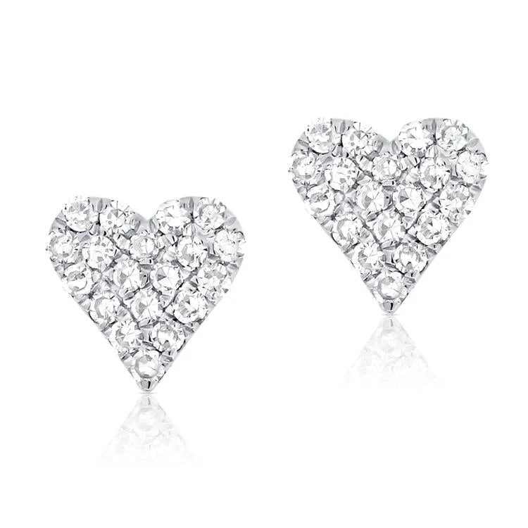 14K White Gold Diamond Heart Stud Mini Earrings