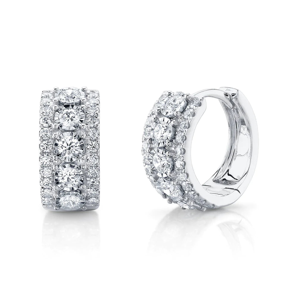 14K White Gold Diamond Huggie Earrings