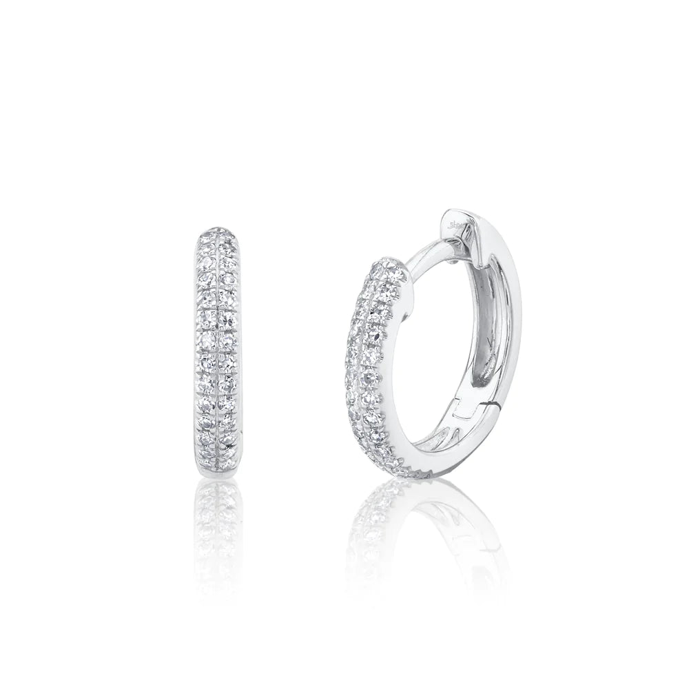 14K White Gold Diamond Huggie Earrings