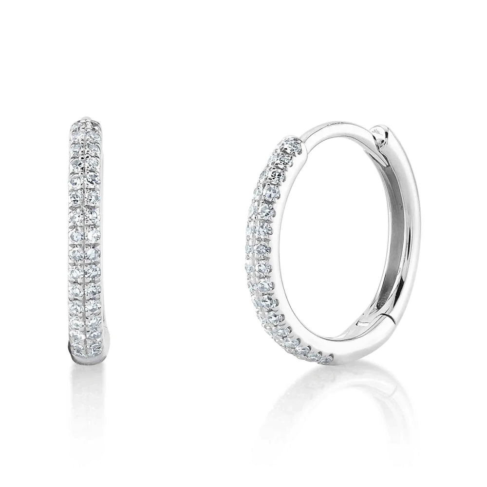 14K White Gold Diamond Huggie Earrings