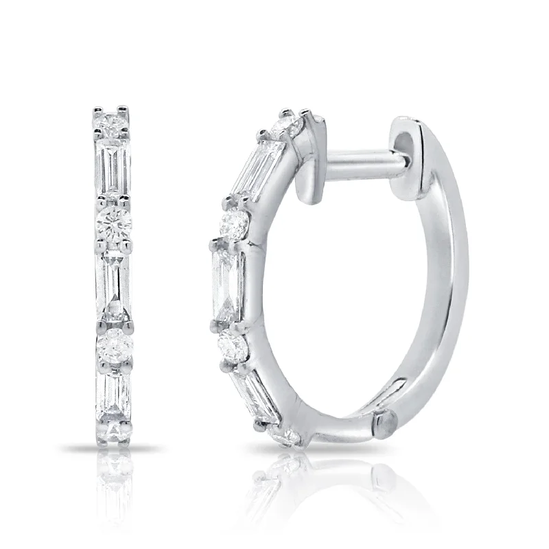 14K White Gold Diamond Huggie Earrings