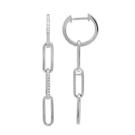 14K White Gold Diamond Paperclip Link Dangle Earrings