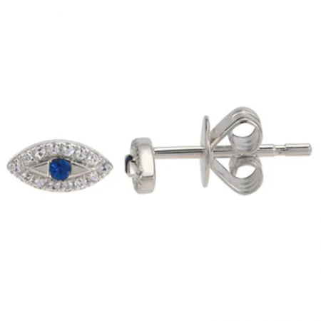 14K White Gold Diamond + Sapphire Evil Eye Earrings