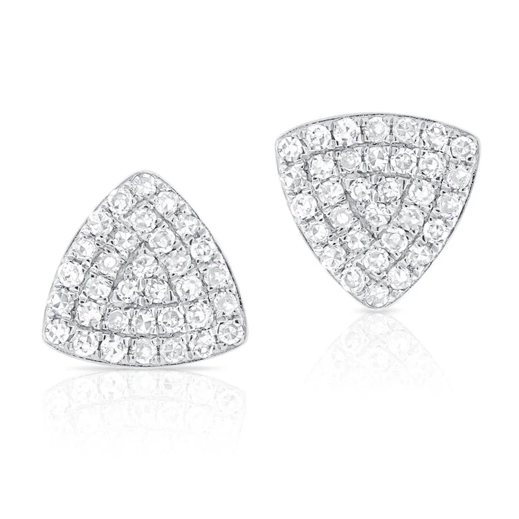 14K White Gold Diamond Triangle Stud Earrings