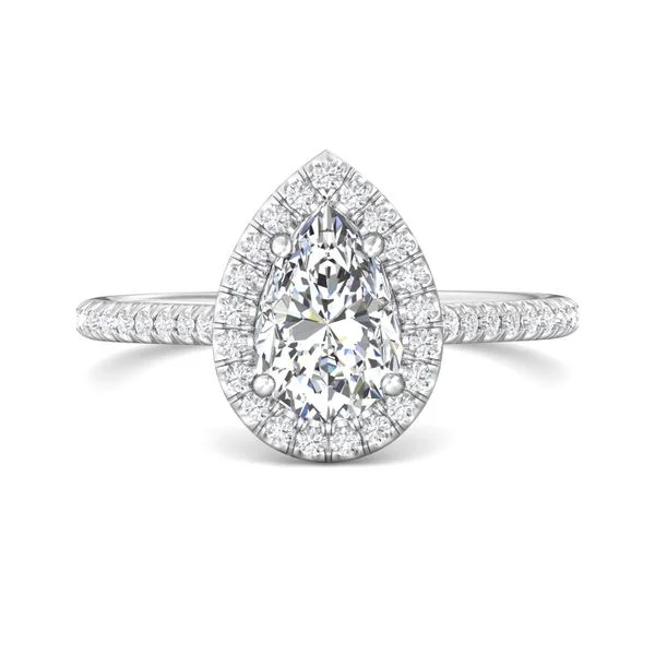 14K White Pear Natural Diamond Halo Engagement Ring