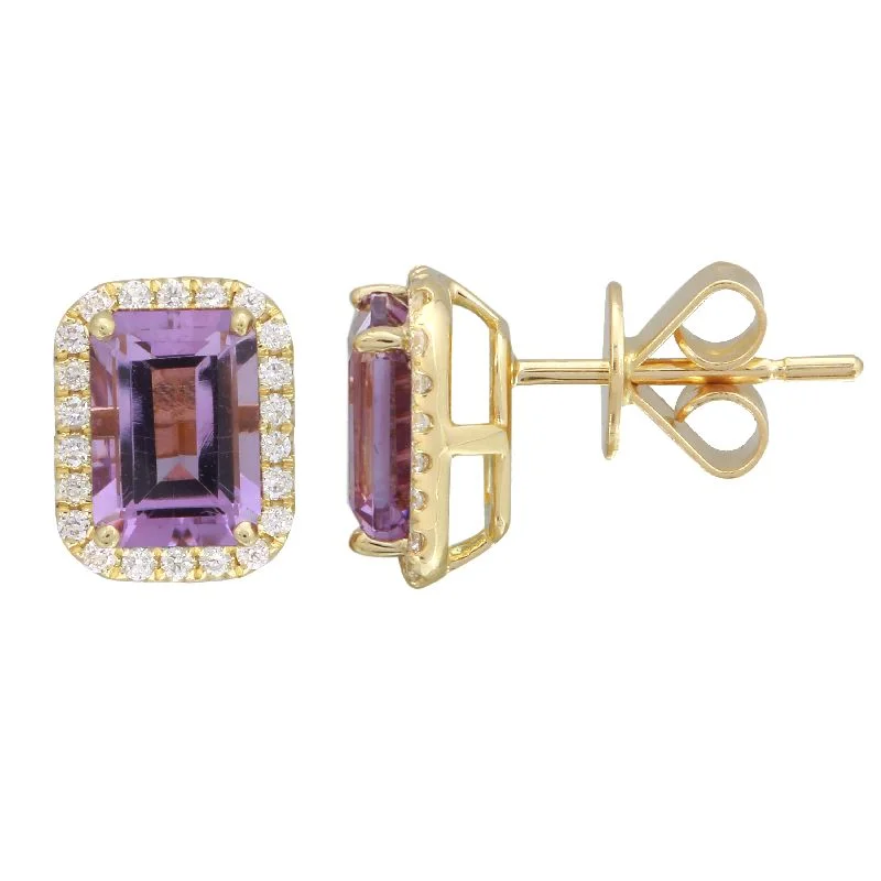 14k Yellow Amethyst Emerald Cut Gemstone Earrings