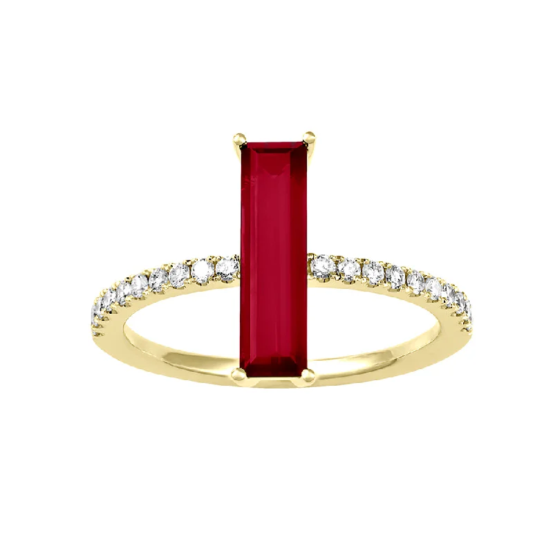 14K Yellow Chatham Ruby and Lab Grown Diamond Ring Size 6.5