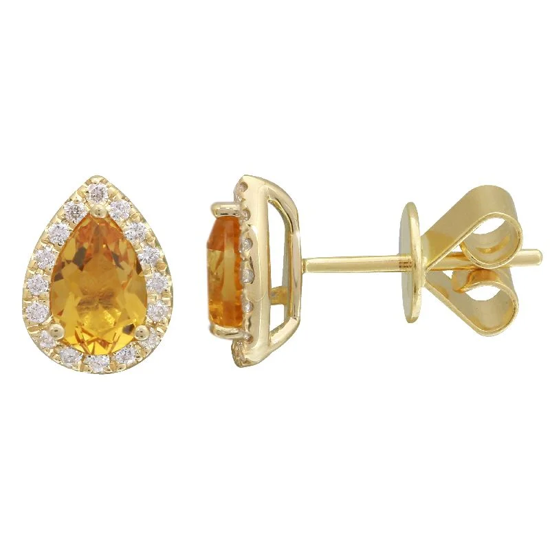 14k Yellow Citrine  & Diamond Pear Gemstone Earrings