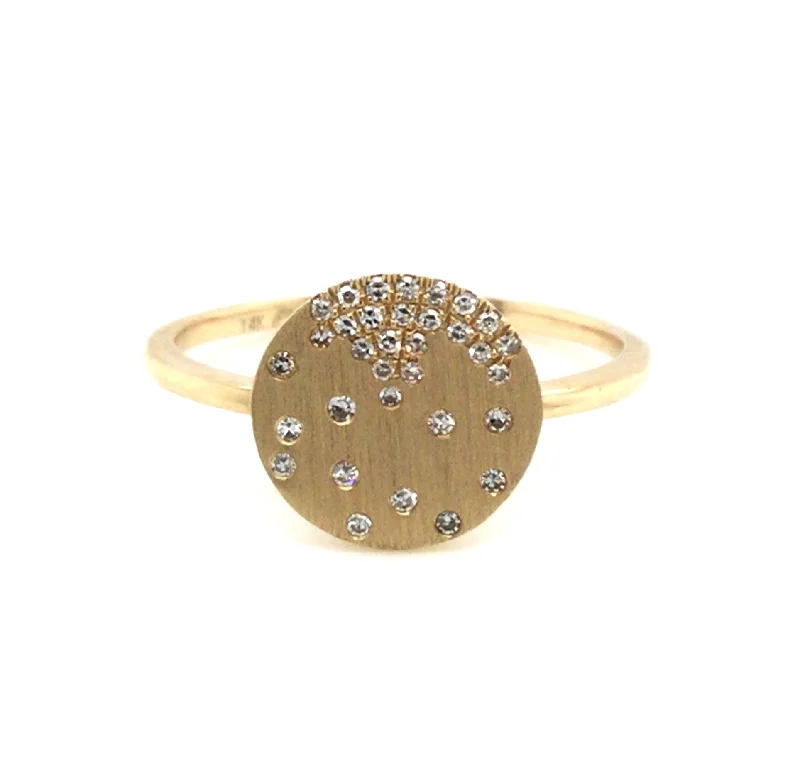 14K Yellow Disc Natural Diamond Ring Size 6.5